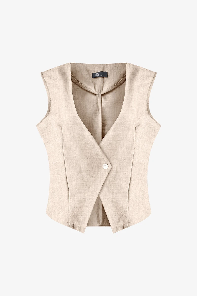 Women's Woven Sleeveless Vest With A V-Neckline And Front Button Closure | M