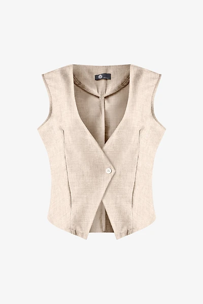 Women's Woven Sleeveless Vest With A V-Neckline And Front Button Closure | M