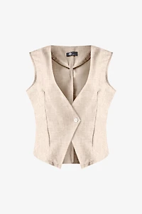Women's Woven Sleeveless Vest With A V-Neckline And Front Button Closure | M