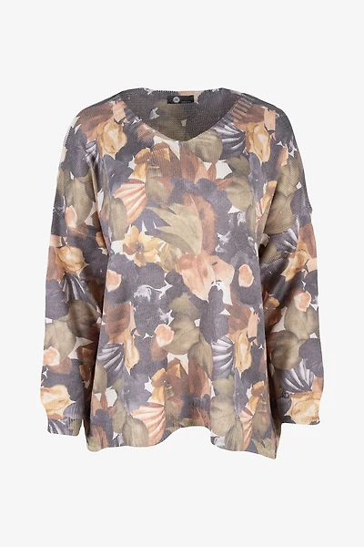 Women's Knit V-Neck Printed Sweater With 3/4Th Length Sleeves | M