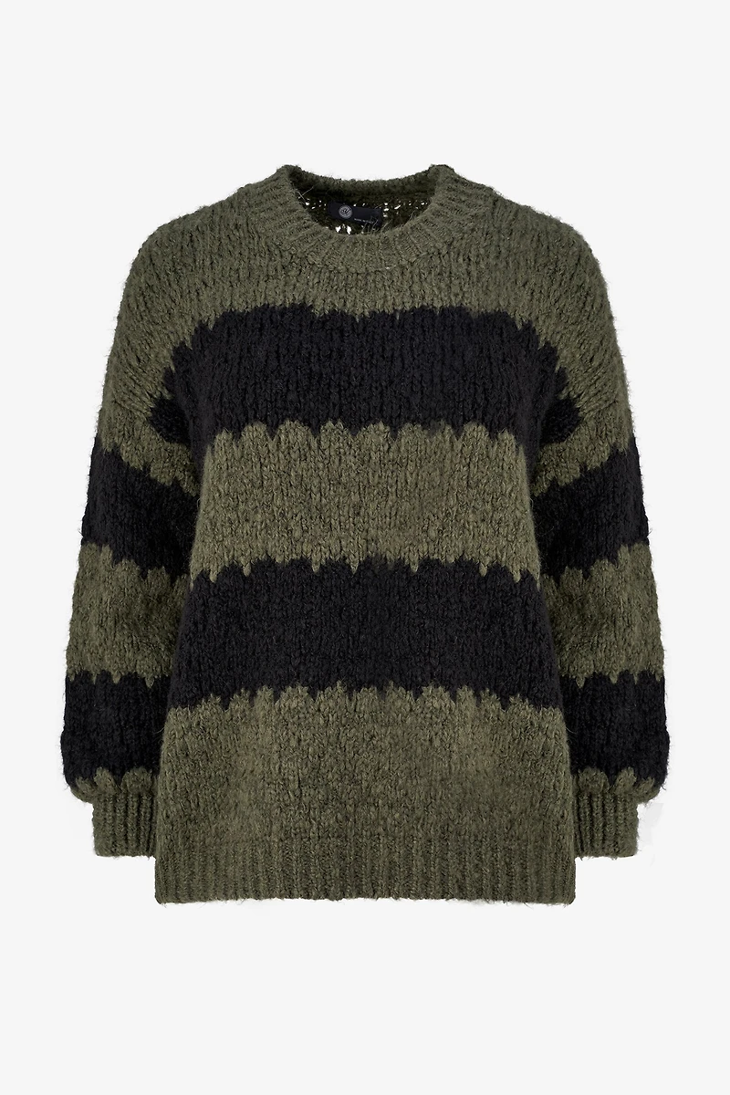 Women's Knit Striped Crew-Neck Sweater | M