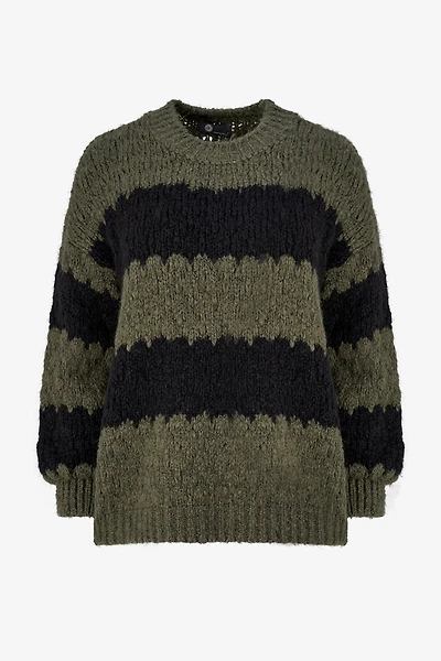 Women's Knit Striped Crew-Neck Sweater | M