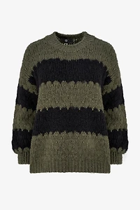 Women's Knit Striped Crew-Neck Sweater | M