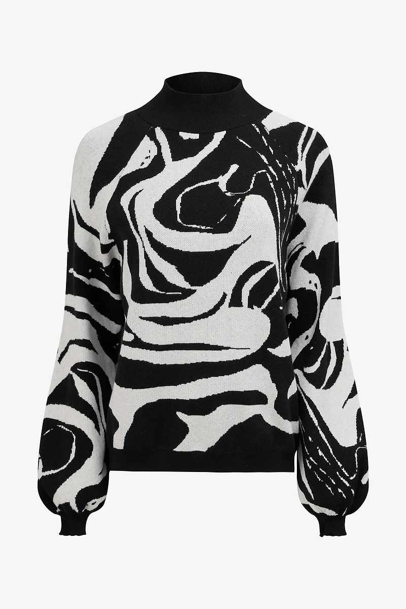 Women's Knit Jacquard Mock-Neck Sweater With Long Raglan Sleeves | M