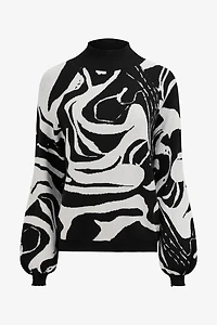 Women's Knit Jacquard Mock-Neck Sweater With Long Raglan Sleeves | M