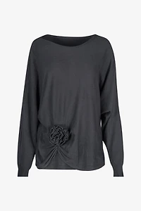 Women's Knit Long Sleeve Wide-Neck Sweater | M