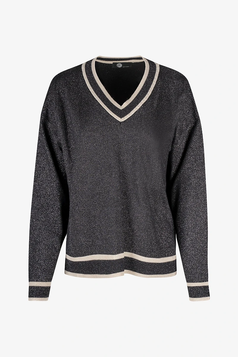 Women's Knit V-Neck Sweater With A Patch Pocket At The Chest And Long Sleeves | M
