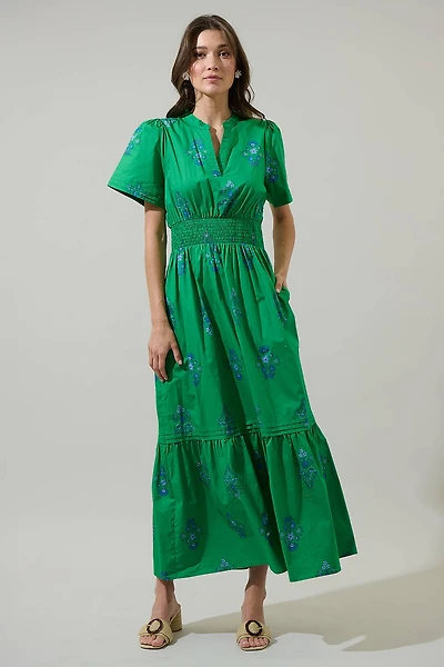 Halina Floral Belraj Poplin Maxi Dress
