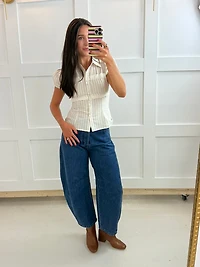 Cream & Brown Stripe Collared Top