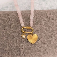 Stainless Steel Pink Chunky Glass Bead Necklace
