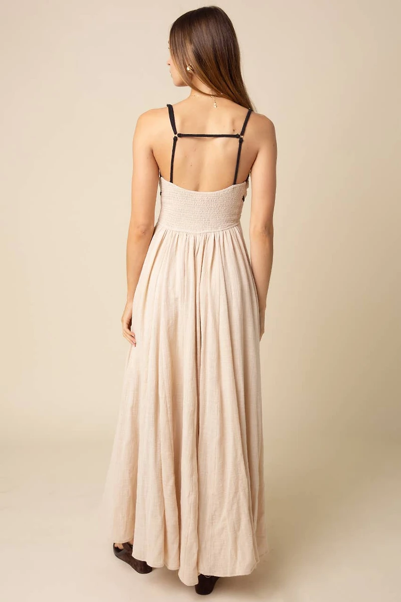 Beige Sian Contrast Tie Maxi Dress
