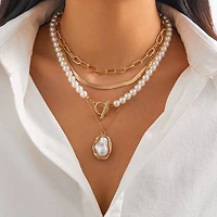 Pearl Charm Multilayer Gold Pearl Necklace