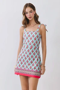 Floral Print Mini Dress with Border Hem