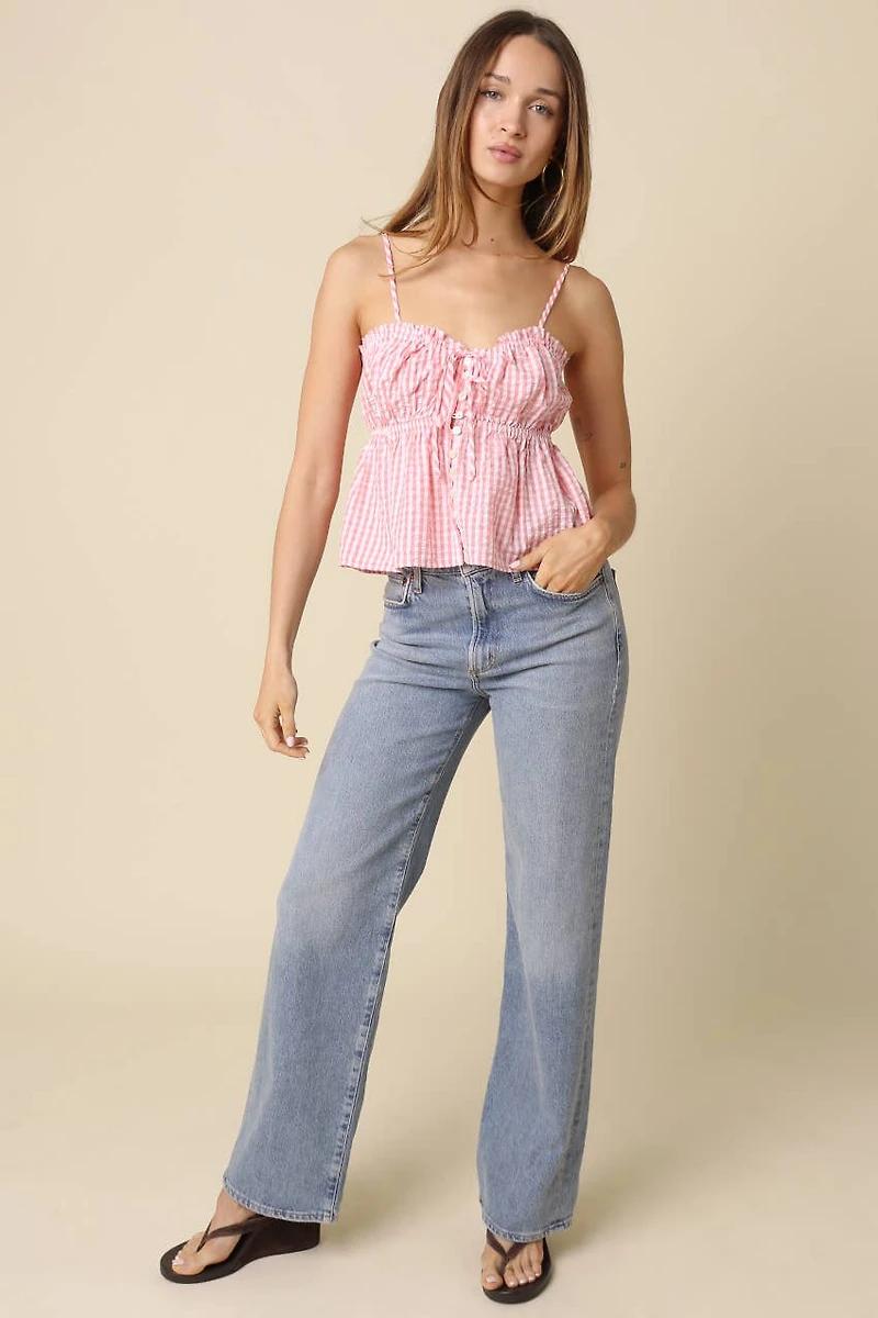Pink Button-Front Peplum Cami Top