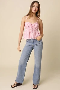 Pink Button-Front Peplum Cami Top