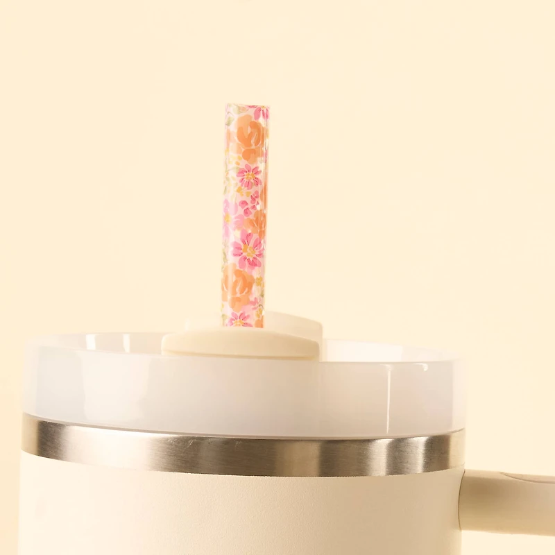 Pink Floral Tumbler Straw Set