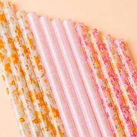 Pink Floral Tumbler Straw Set