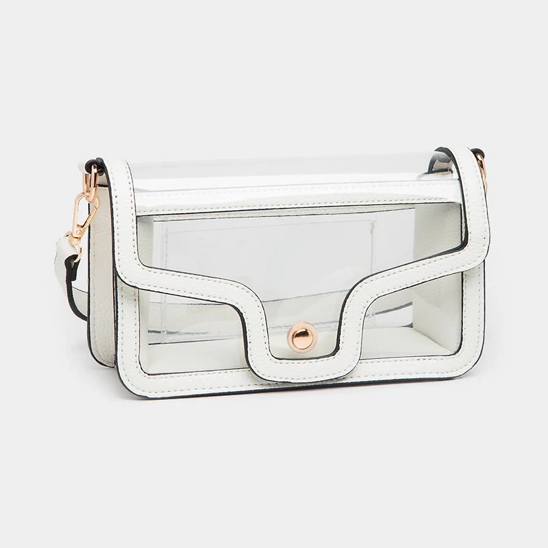 Solid Faux Leather Transparent Rectangle Shoulder Bag: Tan