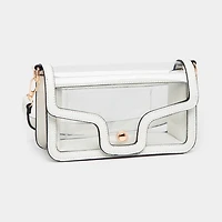 Solid Faux Leather Transparent Rectangle Shoulder Bag: Tan