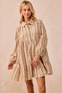 Cream Floral Print Buttoned Shirt Dress