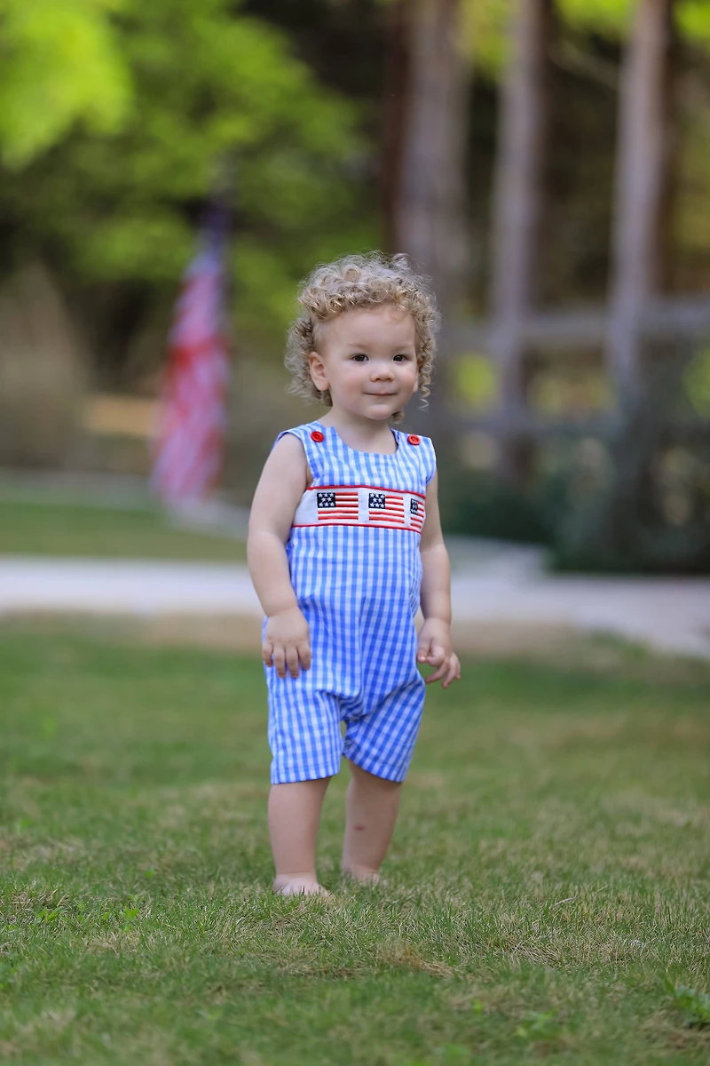 4th of july Flag Embroidery Smocking Boys Romper