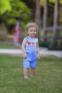 4th of july Flag Embroidery Smocking Boys Romper