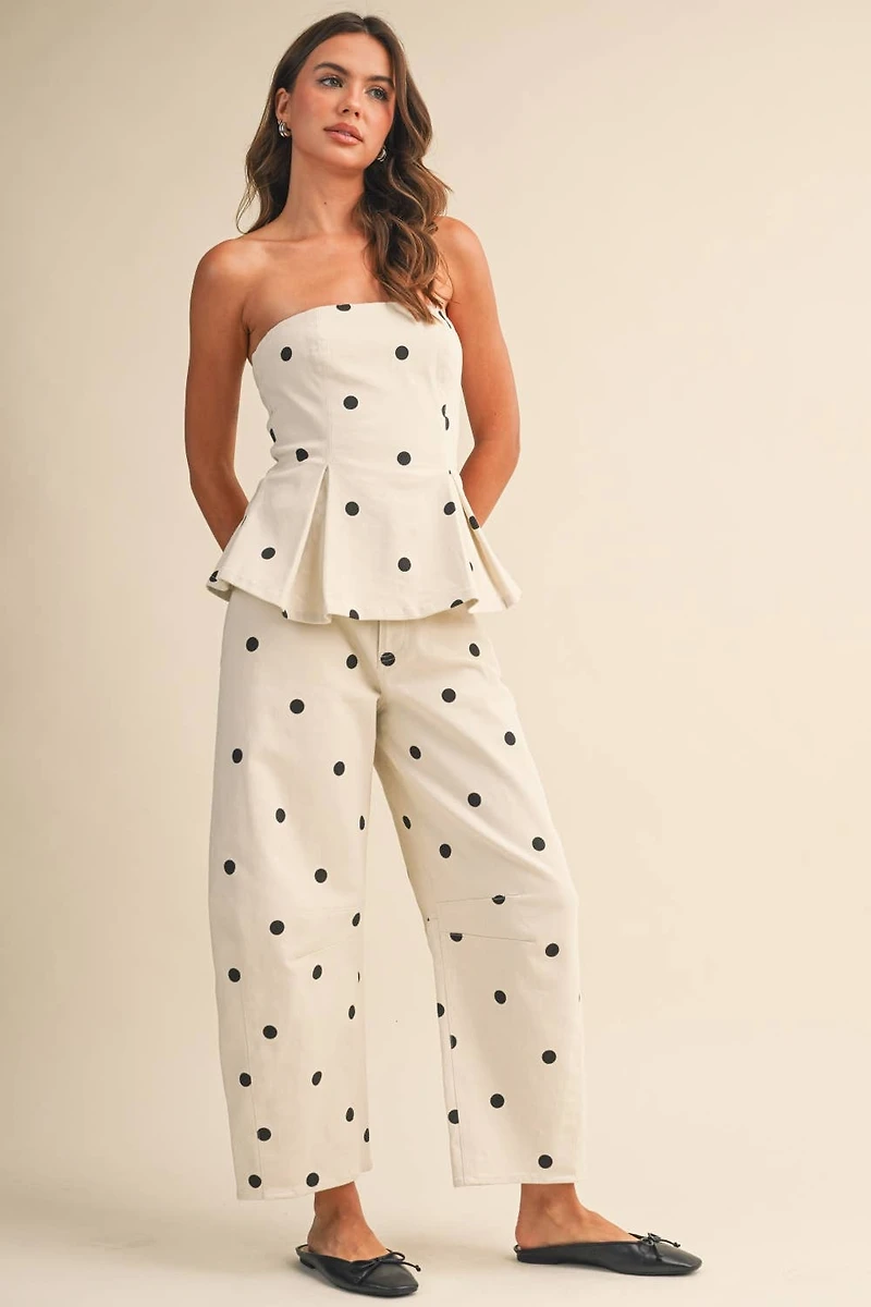 White Polka Dot Strapless Set