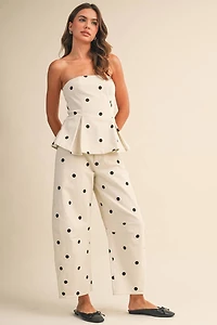 White Polka Dot Strapless Set