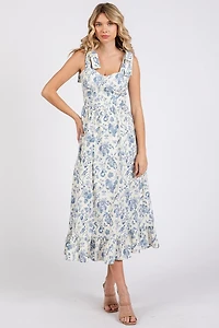 Blue Vintage Tie Midi Dress