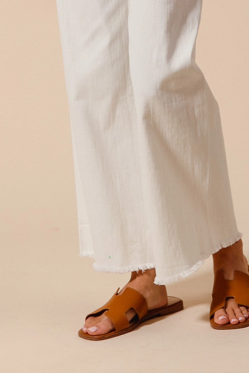 White Frayed Hem Wide Leg Pant