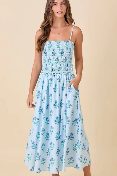 Midi Blue Floral Dress