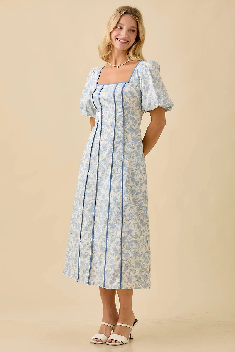 Square Neck Bubble Sleeve Dress