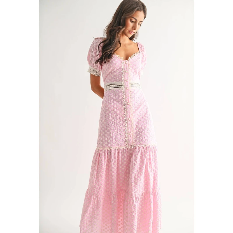 Pink Lace-Trimmed Maxi Dress
