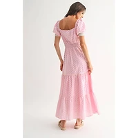 Pink Lace-Trimmed Maxi Dress