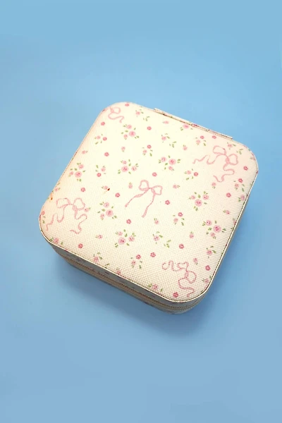 White Bow Jewelry Organizer Travel Case