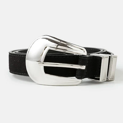 Black & Silver Western Style Statement Buckle Belt