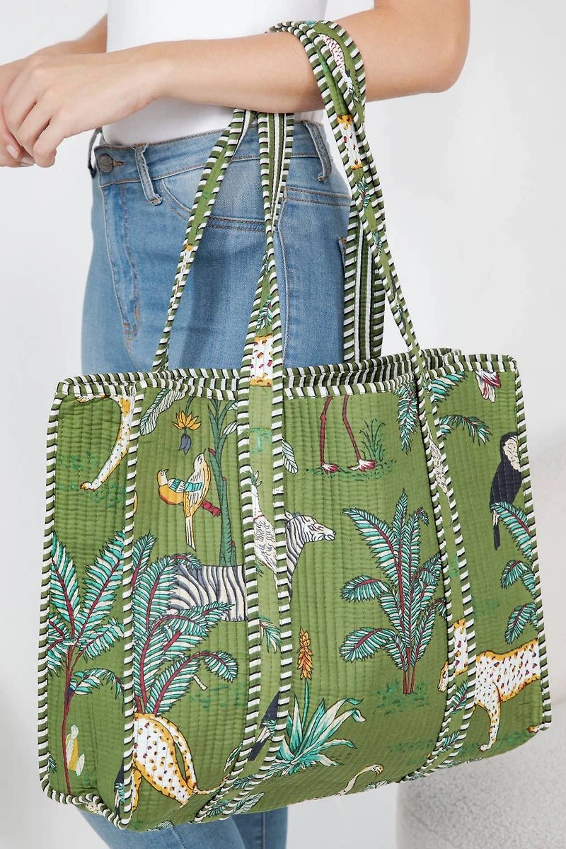 Green Jungle Safari Quilted Tote Bag
