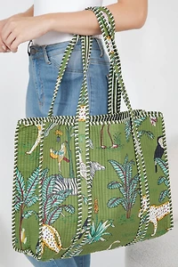 Green Jungle Safari Quilted Tote Bag