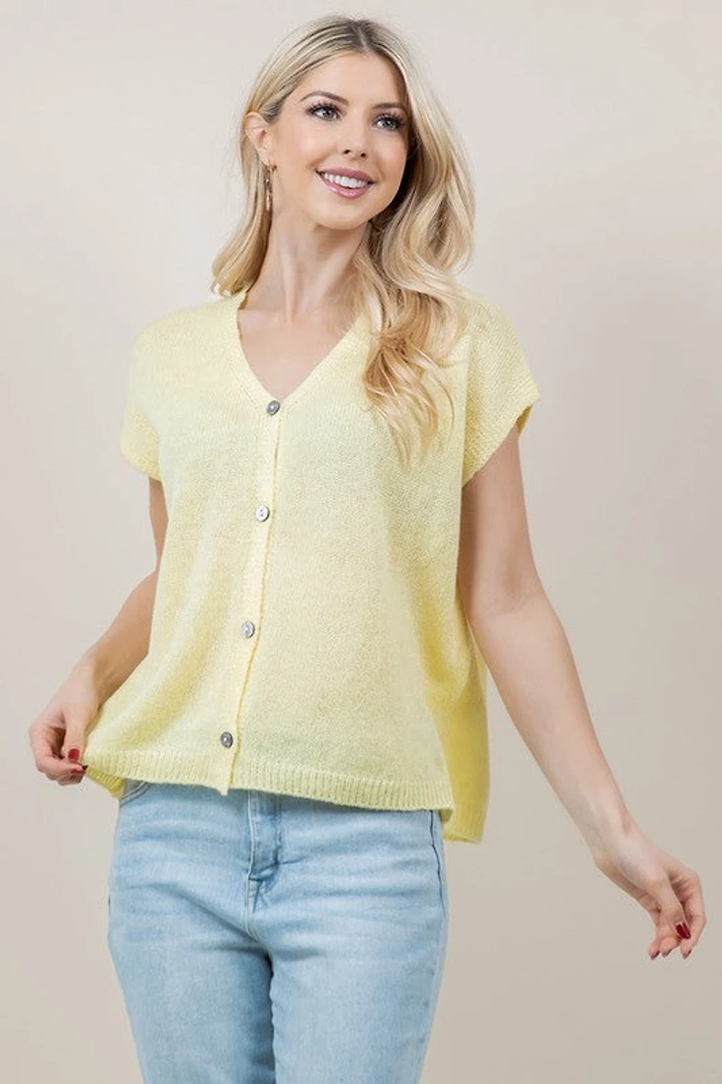 Yellow Short Sleeve Button Down Cardigan