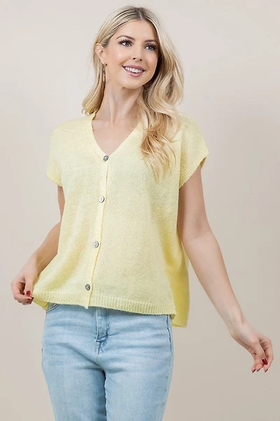 Yellow Short Sleeve Button Down Cardigan