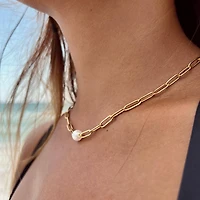 Gold Paperclip Necklace With Pearl