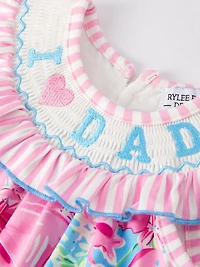 “I Love DAD”Embroidery Smocking Baby Girls Romper