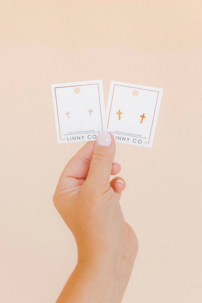 Stud Earrings Clara Cross Gold Sparkle