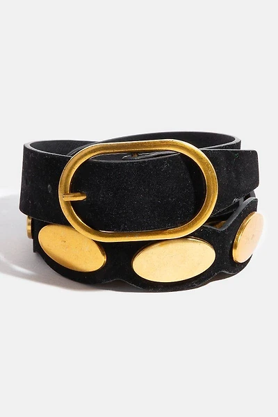 Gold Oval Accent Suede Belt