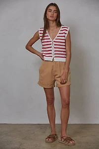 Red & White Striped Button Up Vest Top