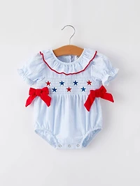 4th of july Girls' Smocking Star Embroidered Romper