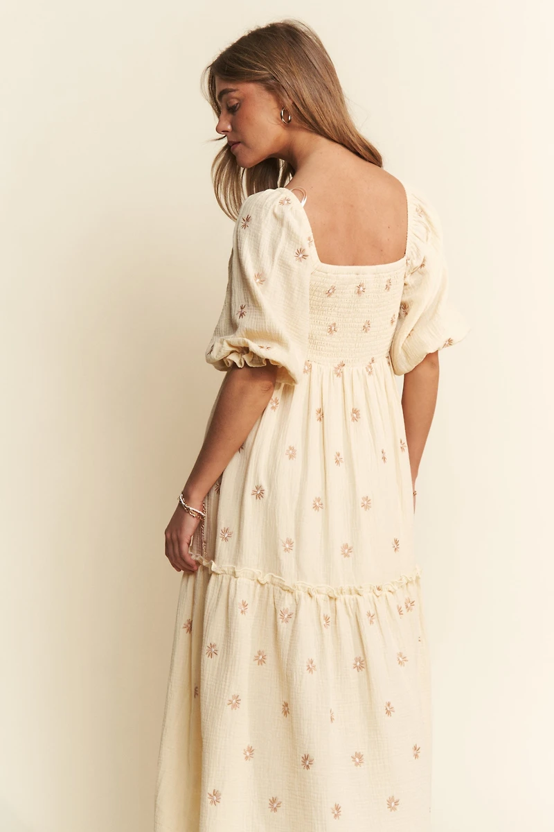 Yellow Floral Embroidered Maxi Dress