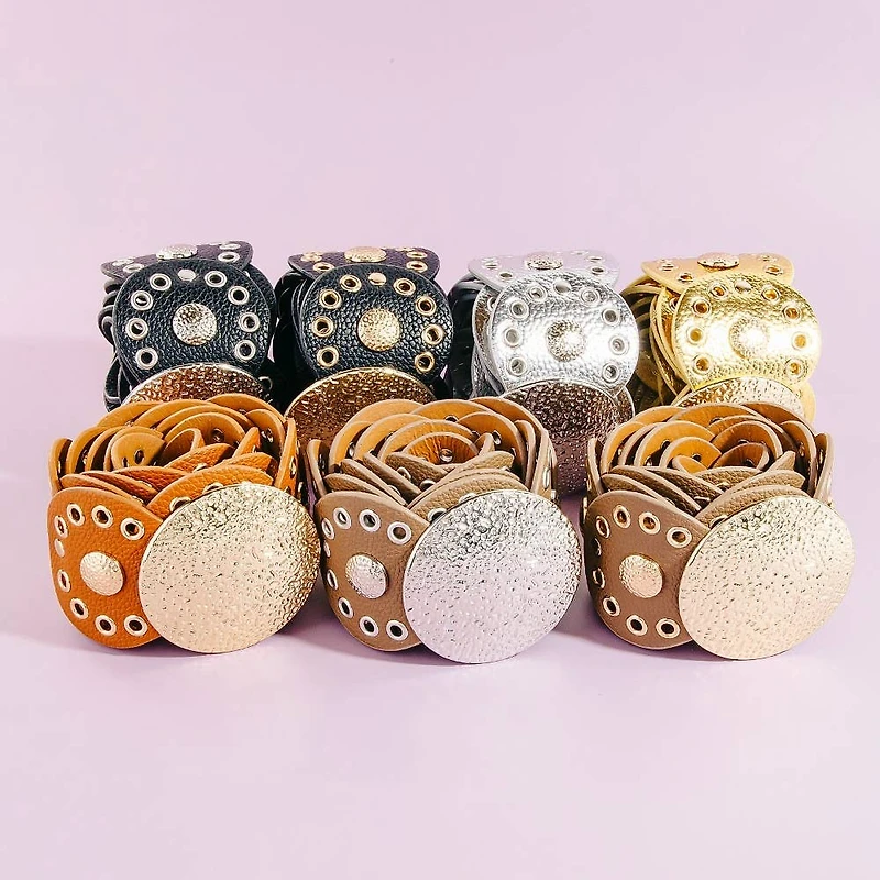 Brown Hammered Accent Faux Leather Belt