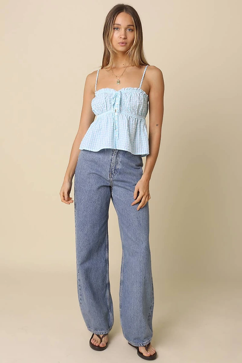 Button-Front Peplum Cami Top