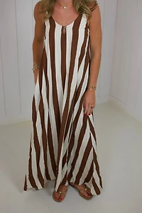Brown & Cream Stripe Open-Back Maxi Dress